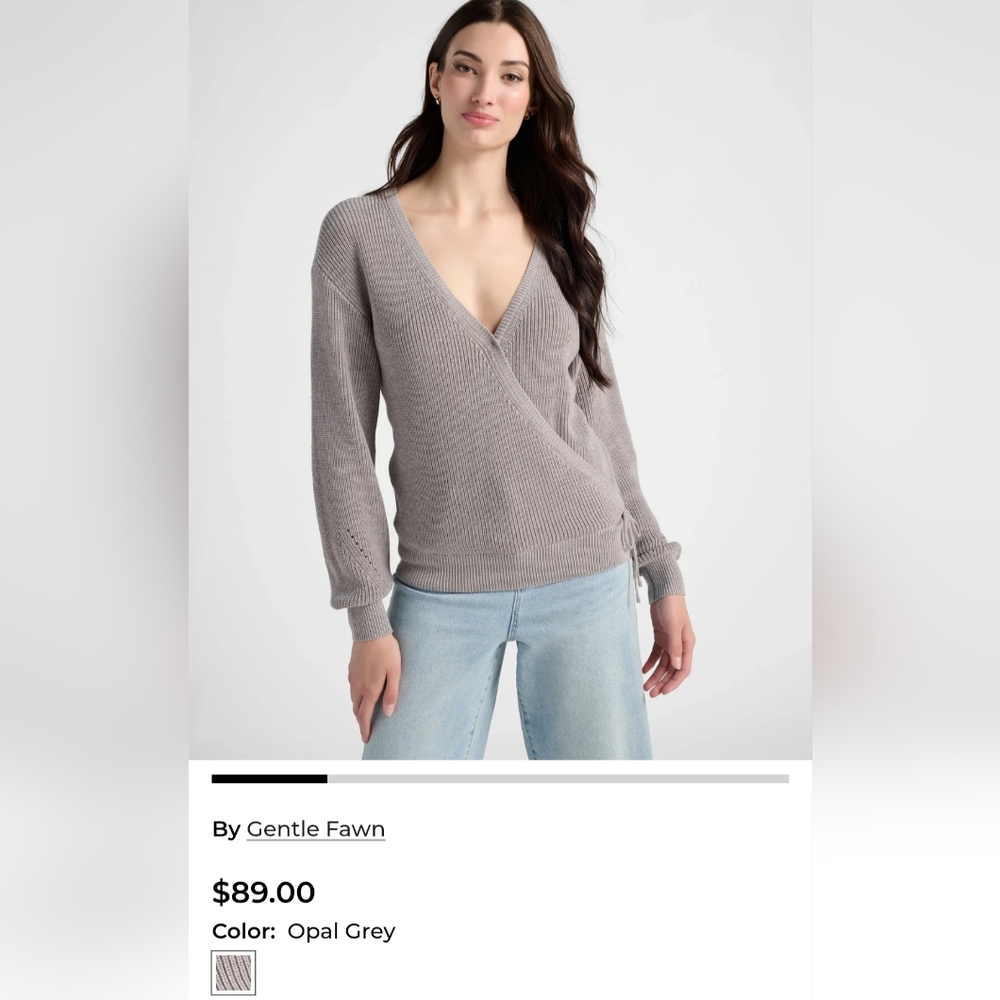 NEW w tag Gentle Fawn Opal Grey woman Wrap Knit Top With Detailed Sleeve- Large